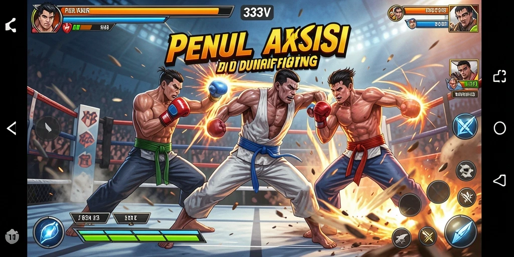 Screenshot utama 333V menampilkan aksi pertarungan yang intens dan dinamis.