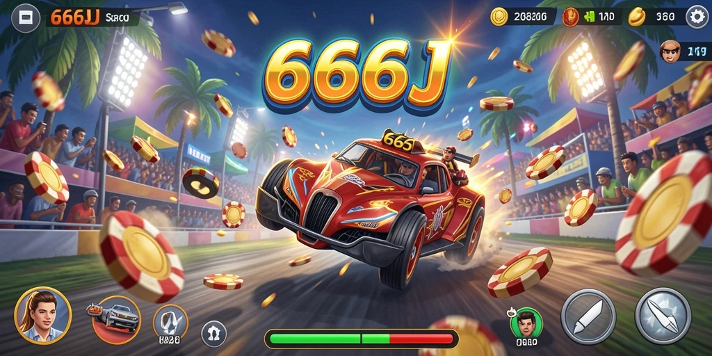 Screenshot utama 666J menunjukkan aksi balapan yang mendebarkan dan grafis tinggi.