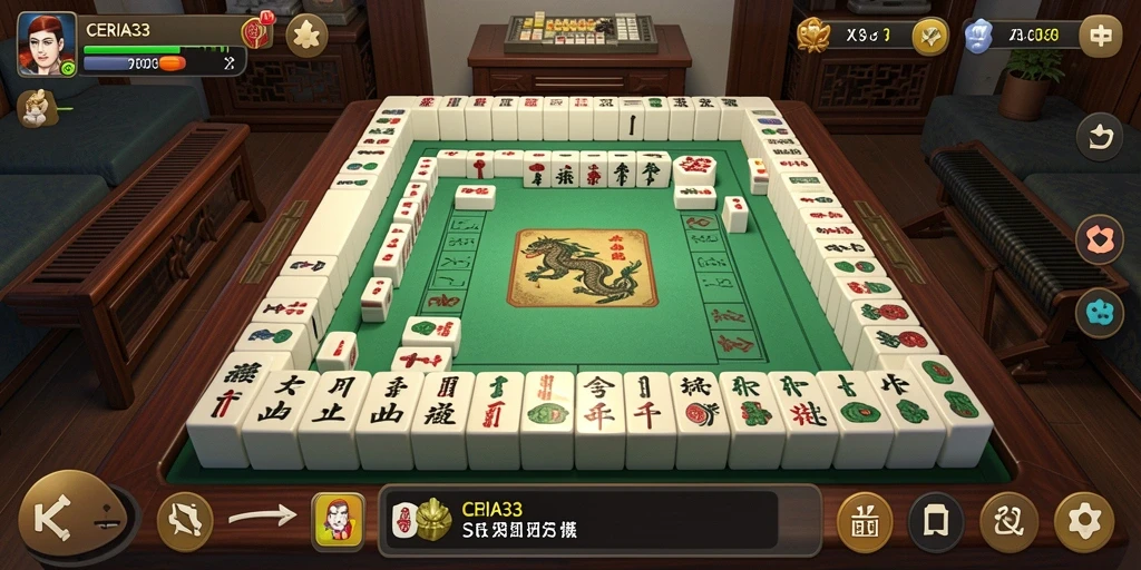 Tampilan gameplay CERIA33 yang menampilkan aksi Mahjong yang menantang.