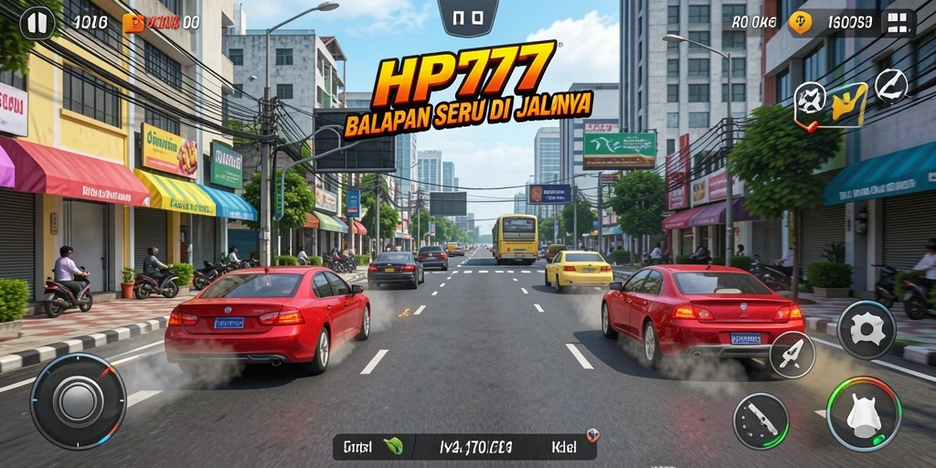 Tampilan gameplay HP777 dengan balapan seru di jalanan.
