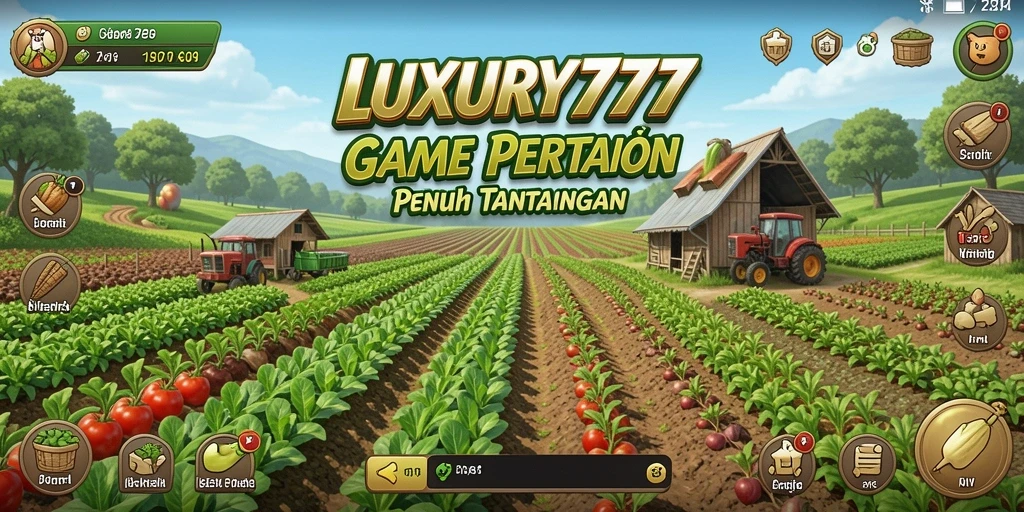 Tampilan gameplay LUXURY777 dengan ladang yang subur dan hewan ternak yang sehat.