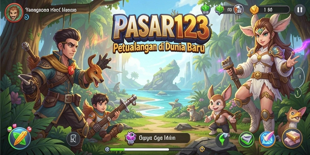 Screenshot dari gameplay PASAR123 menampilkan karakter yang menjelajahi dunia yang menakjubkan.