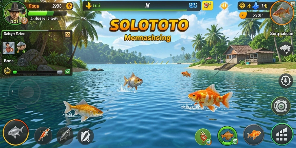 Screenshot gameplay SOLOTOTO menampilkan pemain menangkap ikan dengan teknik yang tepat.